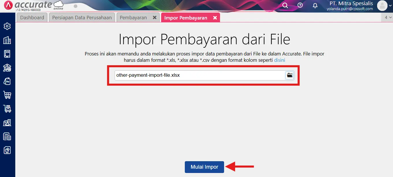 Cara impor pembayaran transaksi